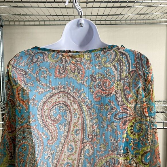 TravelSmith Women’s Turquoise Paisley Flowy Boho Artsy Airy Ruffled Top Size 1X - Picture 11 of 13